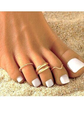 Toe Rings Foot Jewelry 3pc Minimalist Gold Adjustable Beach Boho Trendy Stylish